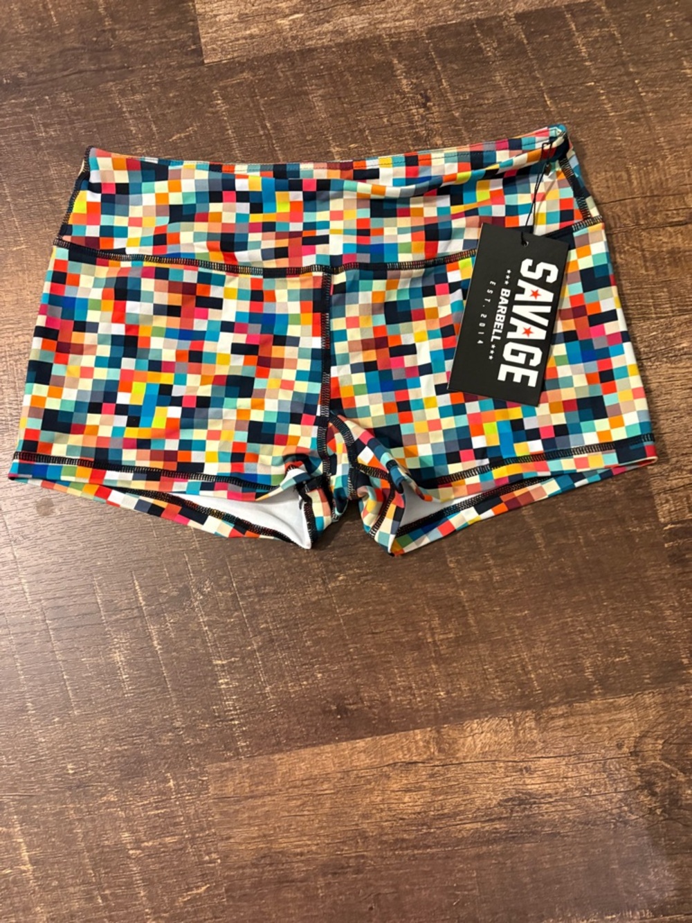 Savage Barbell Multicolor Pixel-Print Athletic Shorts